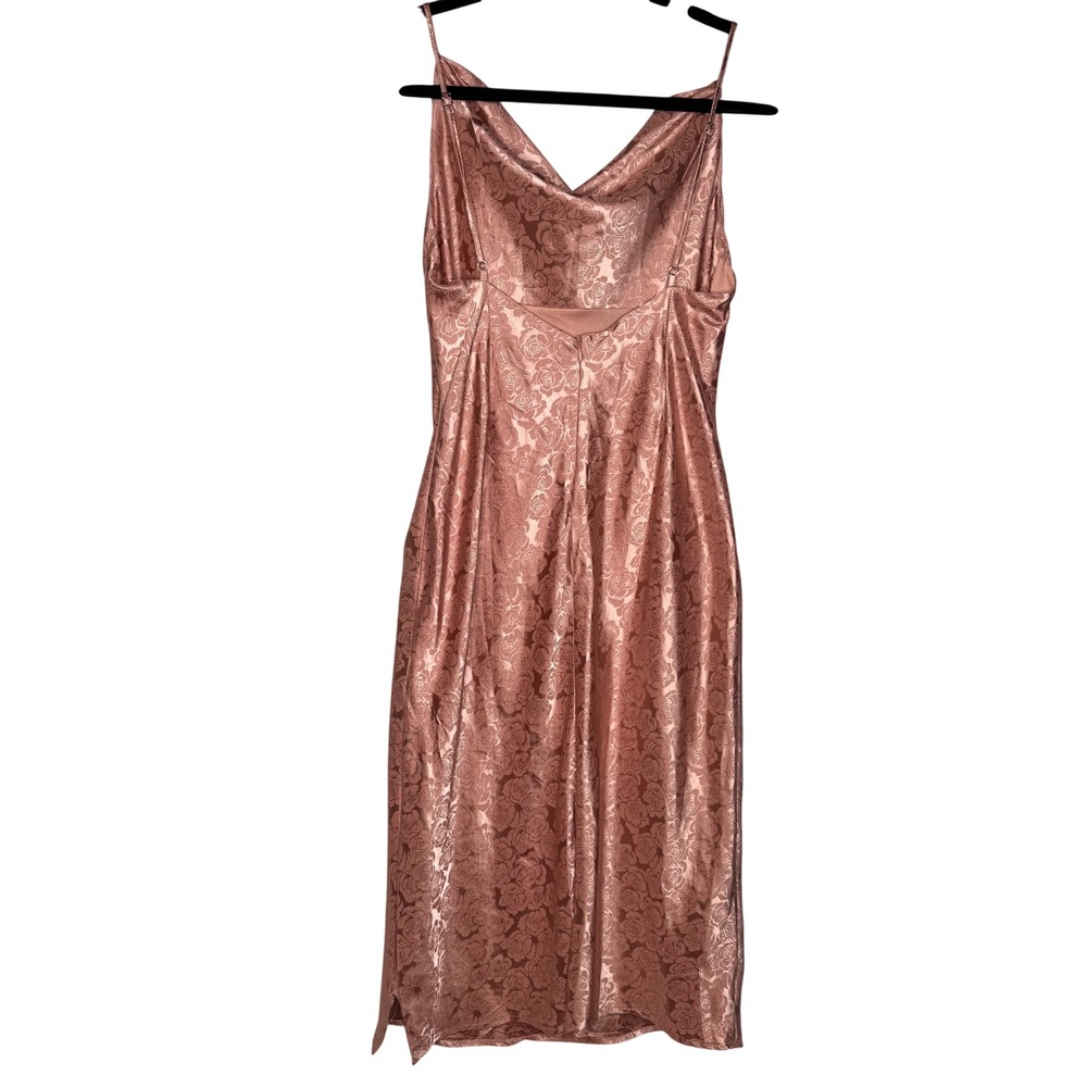 Lulus Rose Gold Floral Jacquard Cowl Neck Satin Midi Slip Dress Sz Small - Picture 7 of 10